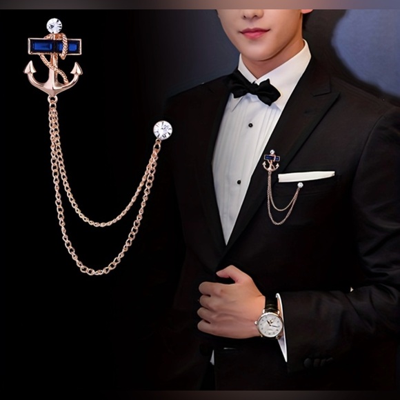 Men's Black Gem Anchor Chain Brooch - Picture 3 of 3